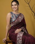 Soft Silk Printed Floral Saree with Rainbow Zari Woven Pallu and Contrast Blouse Festive Party Wear Saree