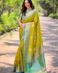 Mehendi Green Soft Silk Contrast Zari Woven Saree