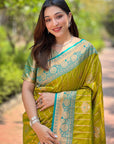 Mehendi Green Soft Silk Contrast Zari Woven Saree