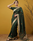 Soft Organza Meenakari Woven Saree with Jamdani Zari Pallu and Brocade Blouse Festive Wedding Party Wear Saree