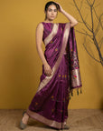 Soft Organza Meenakari Woven Saree with Jamdani Zari Pallu and Brocade Blouse Festive Wedding Party Wear Saree