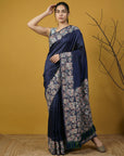 Soft Silk Printed Floral Saree with Rainbow Zari Woven Pallu and Contrast Blouse Festive Party Wear Saree