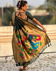 Bottle Green Wedding Special Nauvari Paithani Soft Silk Saree with Zari Woven Polka Motifs and Peacock Pallu