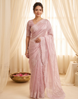 Pink Pure Raspberry Crush Silk Saree with Lucknowi Embroidery