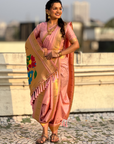 Baby Pink Wedding Special Nauvari Paithani Soft Silk Saree with Zari Woven Polka Motifs and Peacock Pallu