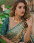 Rupali Bhosle in our Chickoo Pure Tissue Zari Woven Saree with Contrast Weaves
