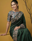 Soft Silk Printed Floral Saree with Rainbow Zari Woven Pallu and Contrast Blouse Festive Party Wear Saree