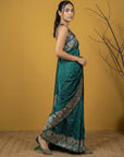 Soft Silk Printed Floral Saree with Rainbow Zari Woven Pallu and Contrast Blouse Festive Party Wear Saree
