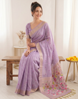 Lavender Premium Soft Muga Cotton Saree with Paithani Swan Meenakari Pallu