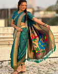 Parrot Green Wedding Special Nauvari Paithani Soft Silk Saree with Zari Woven Polka Motifs and Peacock Pallu