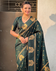 Bottle Green Soft Silk Traditional Zari Woven Saree
