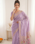 Lavender Premium Soft Muga Cotton Saree with Paithani Swan Meenakari Pallu
