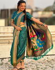 Parrot Green Wedding Special Nauvari Paithani Soft Silk Saree with Zari Woven Polka Motifs and Peacock Pallu