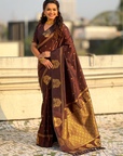 Coffee Brown Soft Silk Traditional Zari Woven Saree