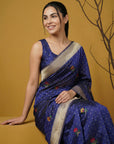 Soft Organza Meenakari Woven Saree with Jamdani Zari Pallu and Brocade Blouse Festive Wedding Party Wear Saree
