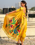 Yellow Wedding Special Nauvari Paithani Soft Silk Saree with Zari Woven Polka Motifs and Peacock Pallu