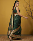 Soft Organza Meenakari Woven Saree with Jamdani Zari Pallu and Brocade Blouse Festive Wedding Party Wear Saree