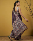 Soft Silk Printed Floral Saree with Rainbow Zari Woven Pallu and Contrast Blouse Festive Party Wear Saree