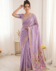 Lavender Premium Soft Muga Cotton Saree with Paithani Swan Meenakari Pallu
