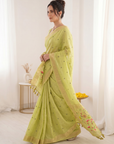 Pista Premium Soft Muga Cotton Saree with Paithani Swan Meenakari Pallu