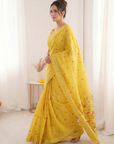 Yellow Premium Soft Muga Cotton Saree with Paithani Swan Meenakari Pallu