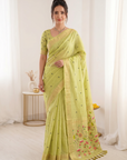 Pista Premium Soft Muga Cotton Saree with Paithani Swan Meenakari Pallu