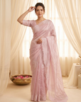 Pink Pure Raspberry Crush Silk Saree with Lucknowi Embroidery