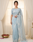 Sky Pure Raspberry Crush Silk Saree with Lucknowi Embroidery