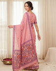 Pink Muga Cotton Saree For Women Madhubani Print Resham Weaving Soft Cotton Saree Traditional Handloom Saree With Blouse