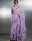 Lavender Premium Muga Cotton Saree with Resham Weaving Buttis and Pencil Art Pallu