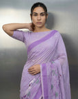 Lavender Premium Muga Cotton Saree with Resham Weaving Buttis and Pencil Art Pallu