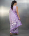 Lavender Premium Muga Cotton Saree with Resham Weaving Buttis and Pencil Art Pallu