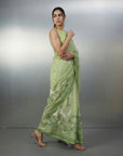 Pista Premium Muga Cotton Saree with Resham Weaving Buttis and Pencil Art Pallu