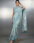 Sky Premium Muga Cotton Saree with Resham Weaving Buttis and Pencil Art Pallu
