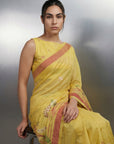 Yellow Premium Muga Cotton Saree with Resham Weaving Buttis and Pencil Art Pallu