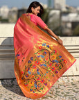 Pink Bamboo Tissue Silk Paithani Saree with Meenakari Motifs, Half Half Design and Muniya Border