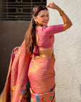 Wine Bamboo Tissue Silk Paithani Saree with Meenakari Motifs, Half Half Design and Muniya Border