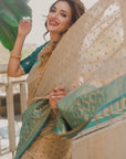 Rupali Bhosle in our Chickoo Pure Tissue Zari Woven Saree with Contrast Weaves