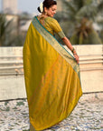 Soft Patola Silk Bandhani Weave Saree with Rich Zari Floral Border and Brocade Blouse