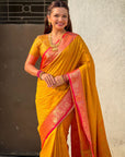 Soft Patola Silk Bandhani Weave Saree with Rich Zari Floral Border and Brocade Blouse