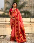 Soft Silk Peacock Zari Woven Saree with Rich Pallu and Contrast Border for Wedding and Festive Wear
