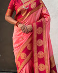 Soft Silk Peacock Zari Woven Saree with Rich Pallu and Contrast Border for Wedding and Festive Wear