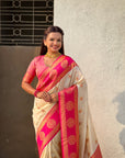 Soft Silk Peacock Zari Woven Saree with Rich Pallu and Contrast Border for Wedding and Festive Wear