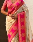 Soft Silk Peacock Zari Woven Saree with Rich Pallu and Contrast Border for Wedding and Festive Wear