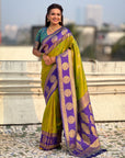 Soft Silk Peacock Zari Woven Saree with Rich Pallu and Contrast Border for Wedding and Festive Wear