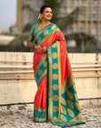 Soft Silk Peacock Zari Woven Saree with Rich Pallu and Contrast Border for Wedding and Festive Wear