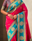 Soft Silk Peacock Zari Woven Saree with Rich Pallu and Contrast Border for Wedding and Festive Wear