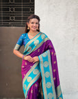 Soft Silk Peacock Zari Woven Saree with Rich Pallu and Contrast Border for Wedding and Festive Wear
