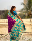 Soft Silk Peacock Zari Woven Saree with Rich Pallu and Contrast Border for Wedding and Festive Wear