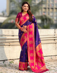 Soft Silk Peacock Zari Woven Saree with Rich Pallu and Contrast Border for Wedding and Festive Wear